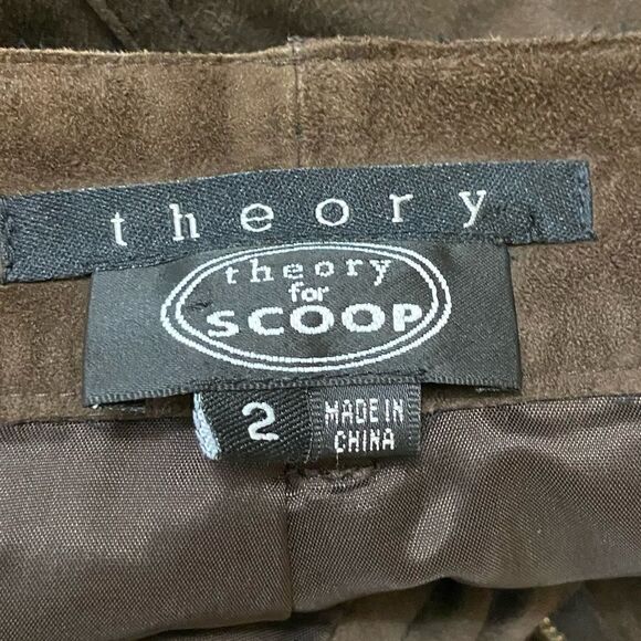 Theory For Scoop Leather Brown Pants Suede Straight Leg Trousers Size 2 - Picture 9 of 9